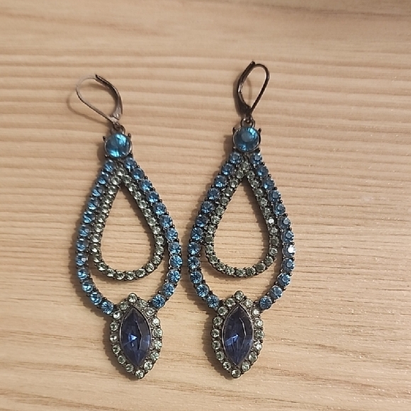 Antique Jewelry - Antique catherines stein Blue and Silver Teardrop Earrings